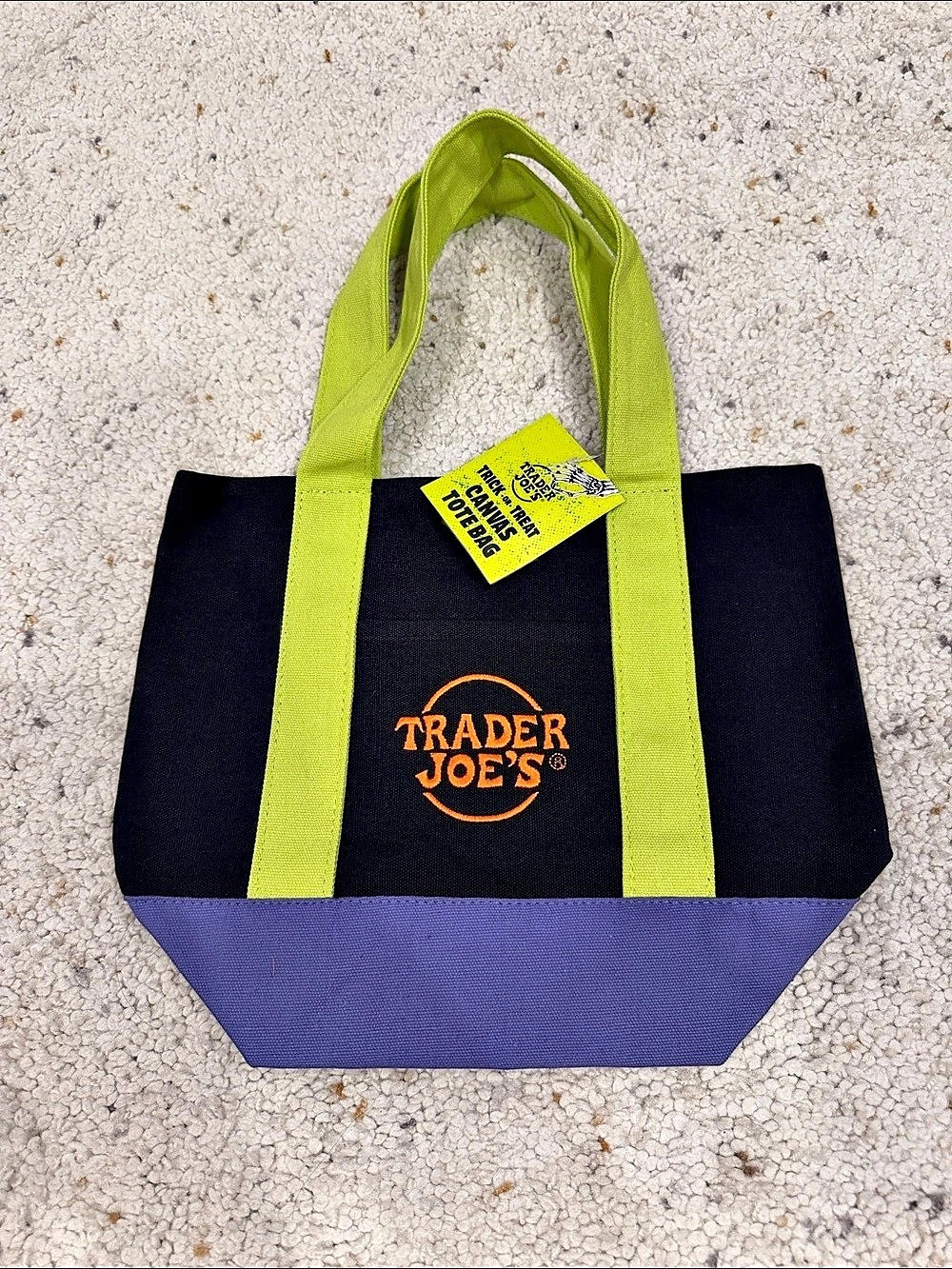 Trader Joe's Trick-or-Treat Mini Canvas Tote Bag Black, purple & Purple
